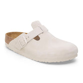 Boston Suede Leather Soft Footbed Clog in Antique White