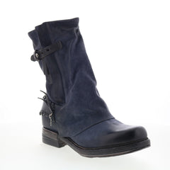 Archibald Womens Blue Leather Zipper Casual Dress Boots