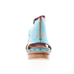Bed Stu Naiya F399026 Womens Blue Leather Hook & Loop Wedges Heels Shoes