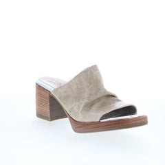 Audien Womens Beige Leather Slip On Heeled Sandals Shoes