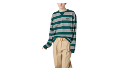 Women's Striped Jersey Sweatshirt WMNS "Bottle Green / Gray" MJLA39 19DD F0E5Q